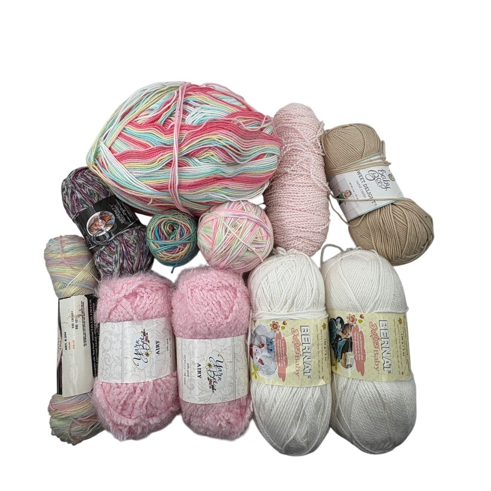 Baby Yarn Lot 11 Skeins Pastels Pink White Mint Hobby Lobby Baby Bee Soft Sleek